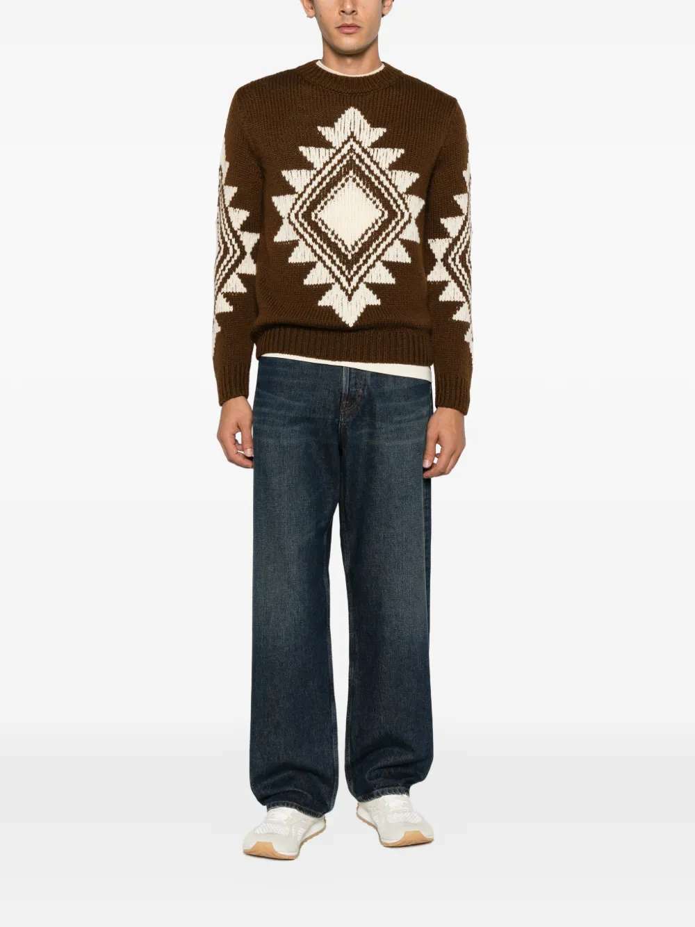 Moncler Wollen trui met geometrische intarsia Bruin