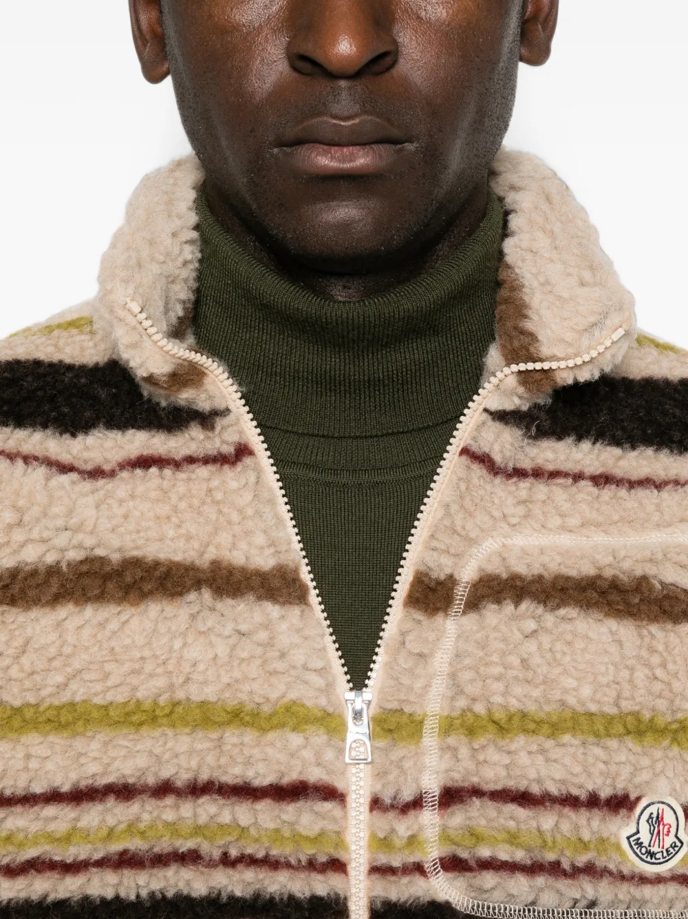 Moncler Teddy gestreept vest met teddy-textuur Beige