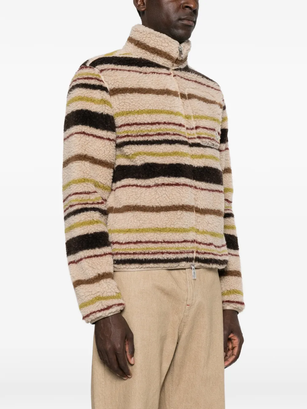 Moncler Teddy gestreept vest met teddy-textuur Beige