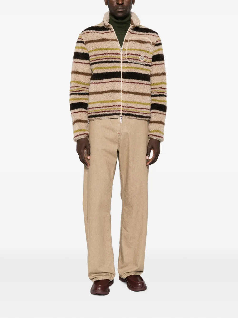 Moncler Teddy gestreept vest met teddy-textuur Beige