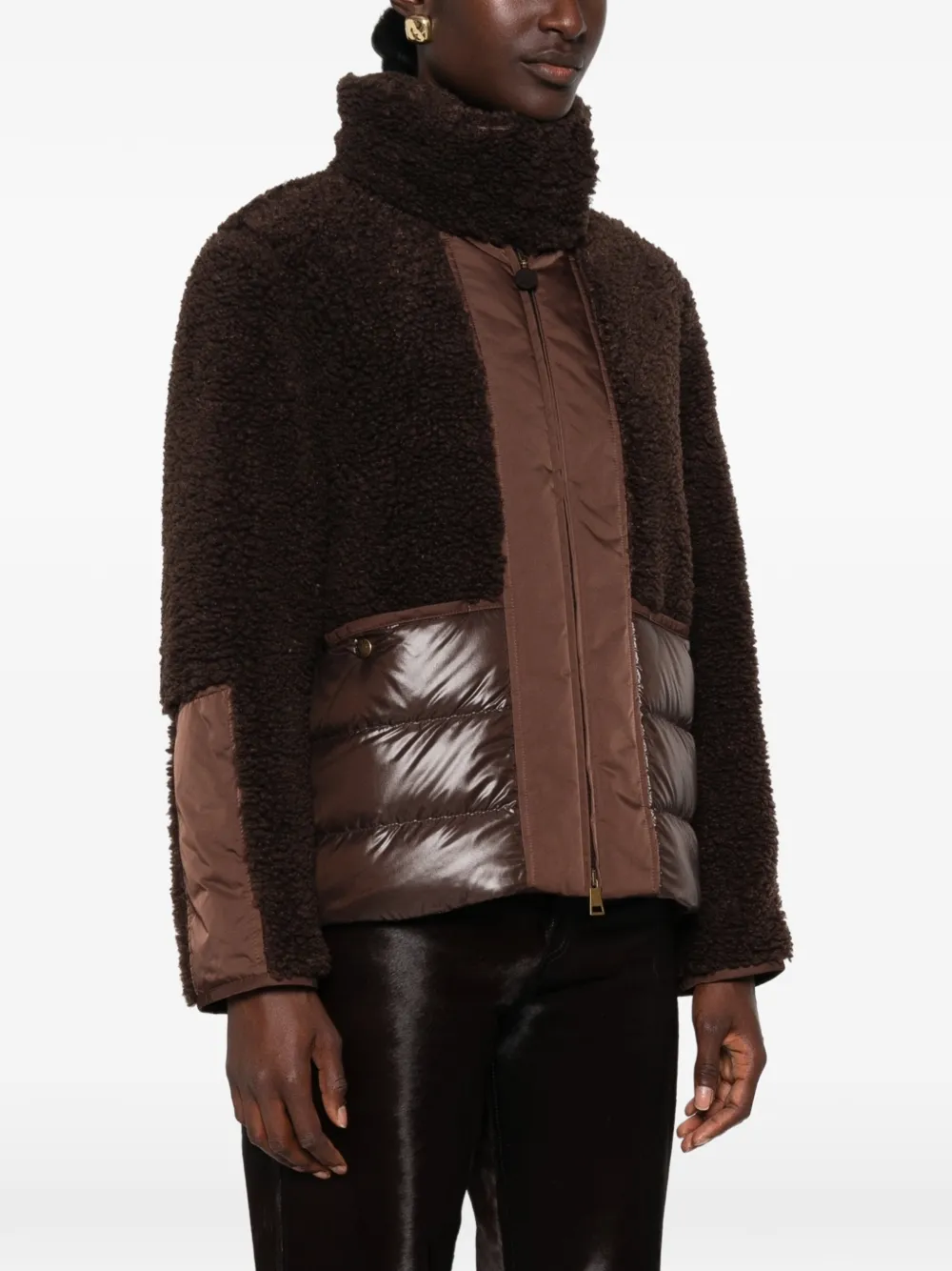 Moncler Glorieux panelled faux-shearling jacket Bruin