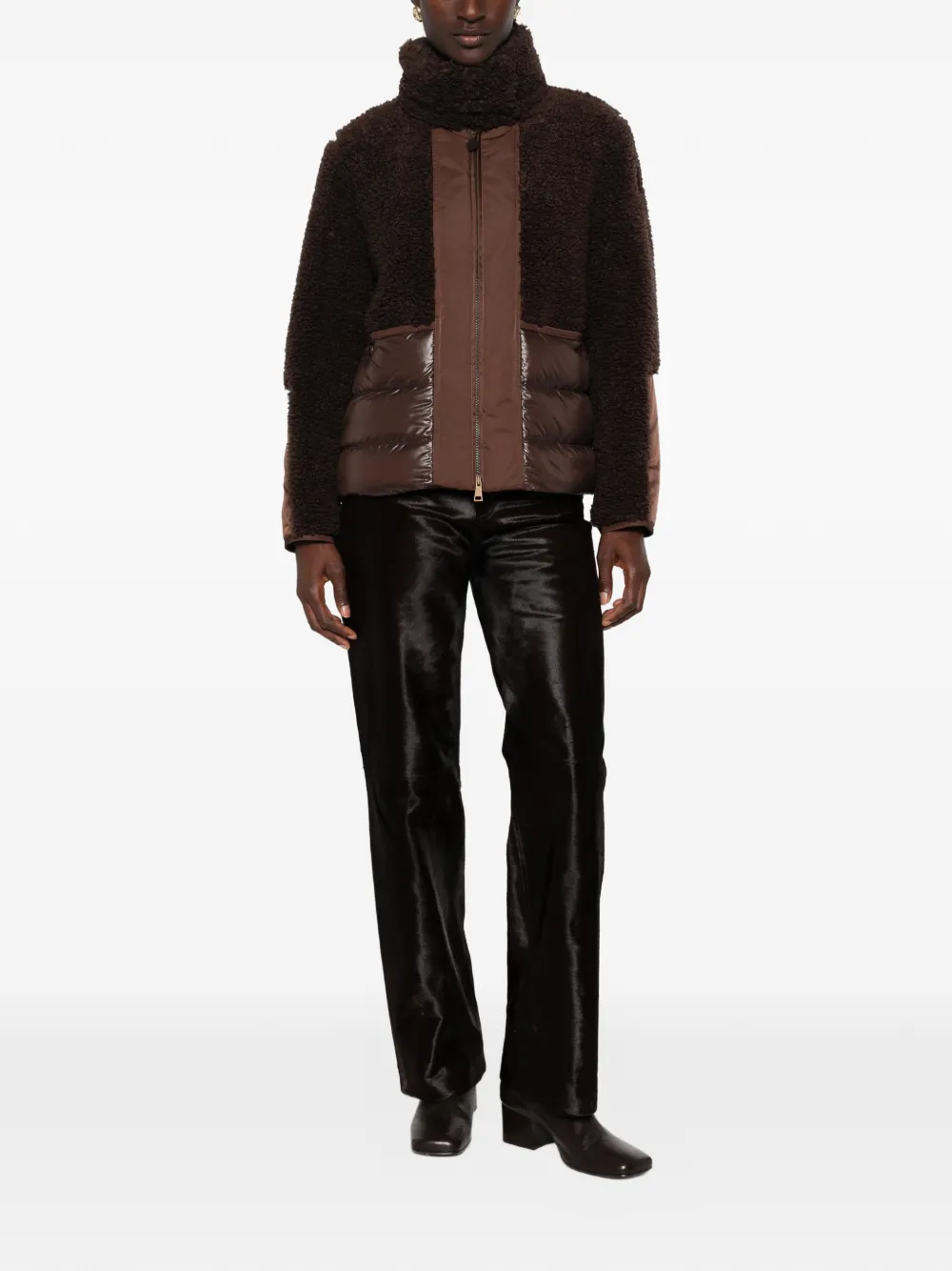 Moncler Glorieux panelled faux-shearling jacket Bruin