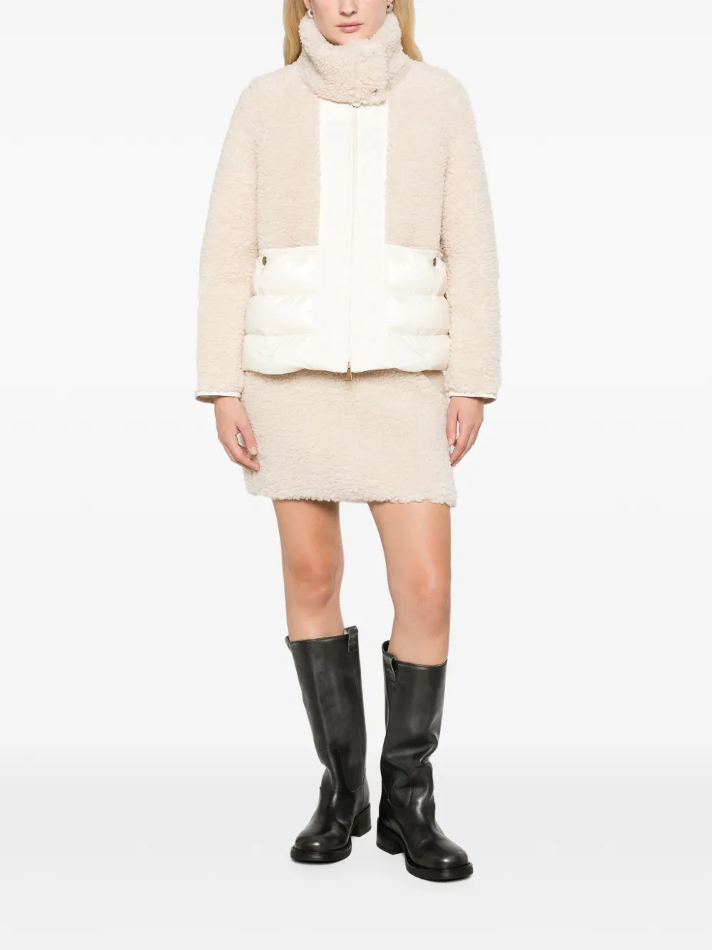 Moncler Glorieux hooded teddy short down jacket Beige