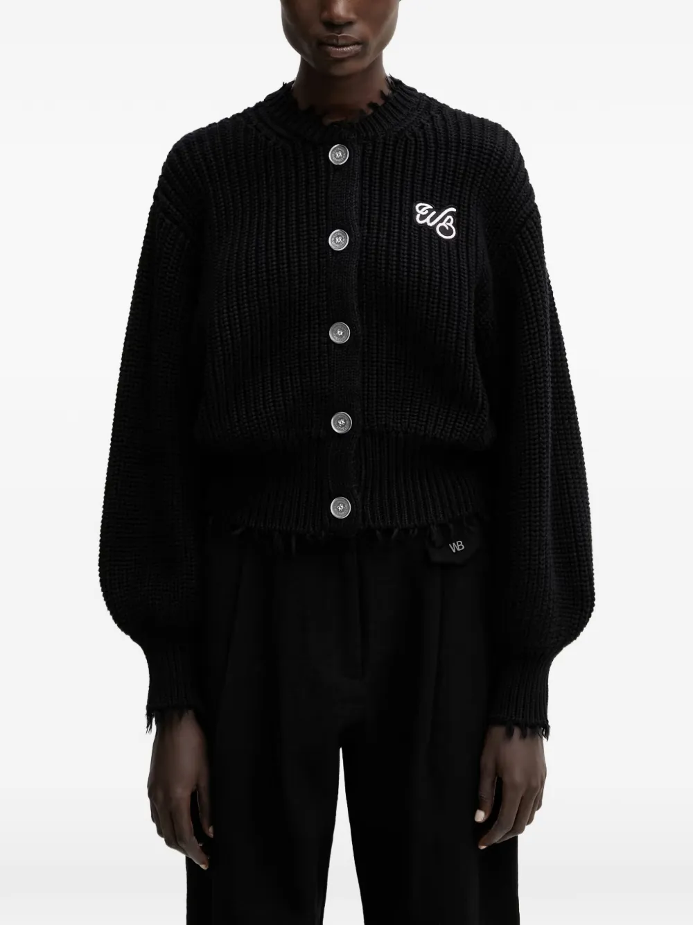 WRSTBHVR Blair distressed-effect logo-patch cardigan - Nero