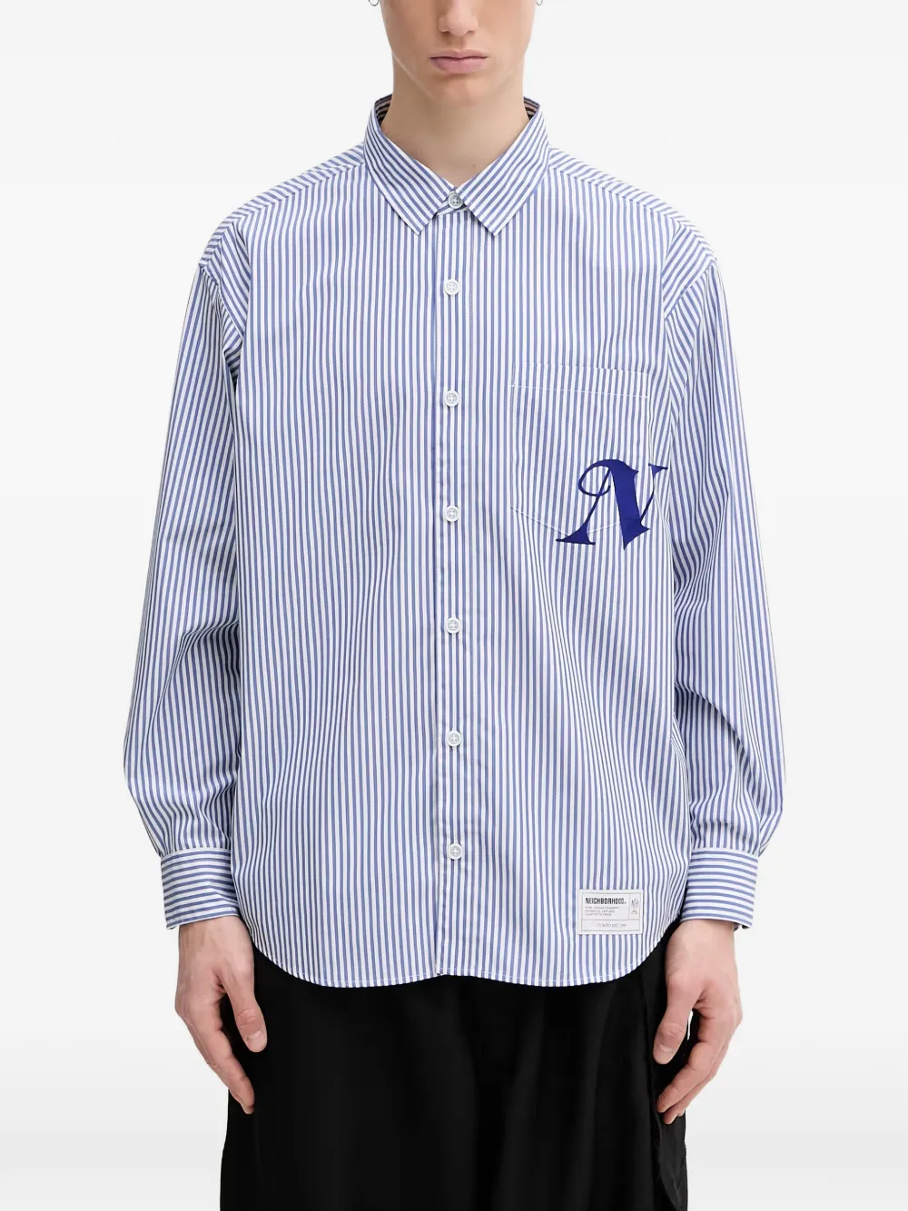 Neighborhood striped-print logo-embroidered shirt - Blu