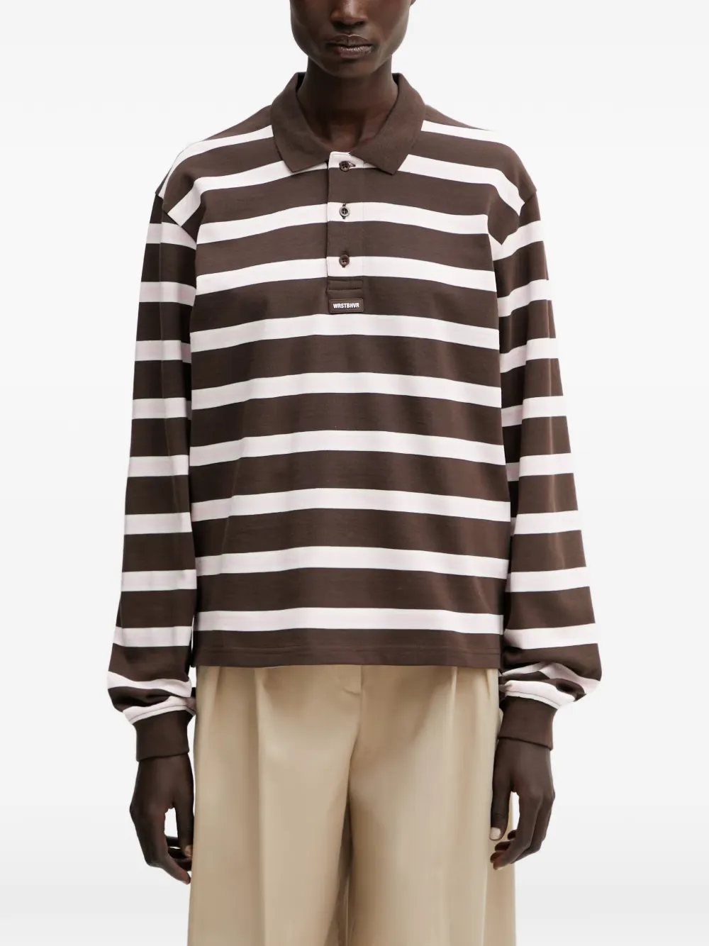 WRSTBHVR Seth horizontal-stripe long-sleeve polo top - Marrone