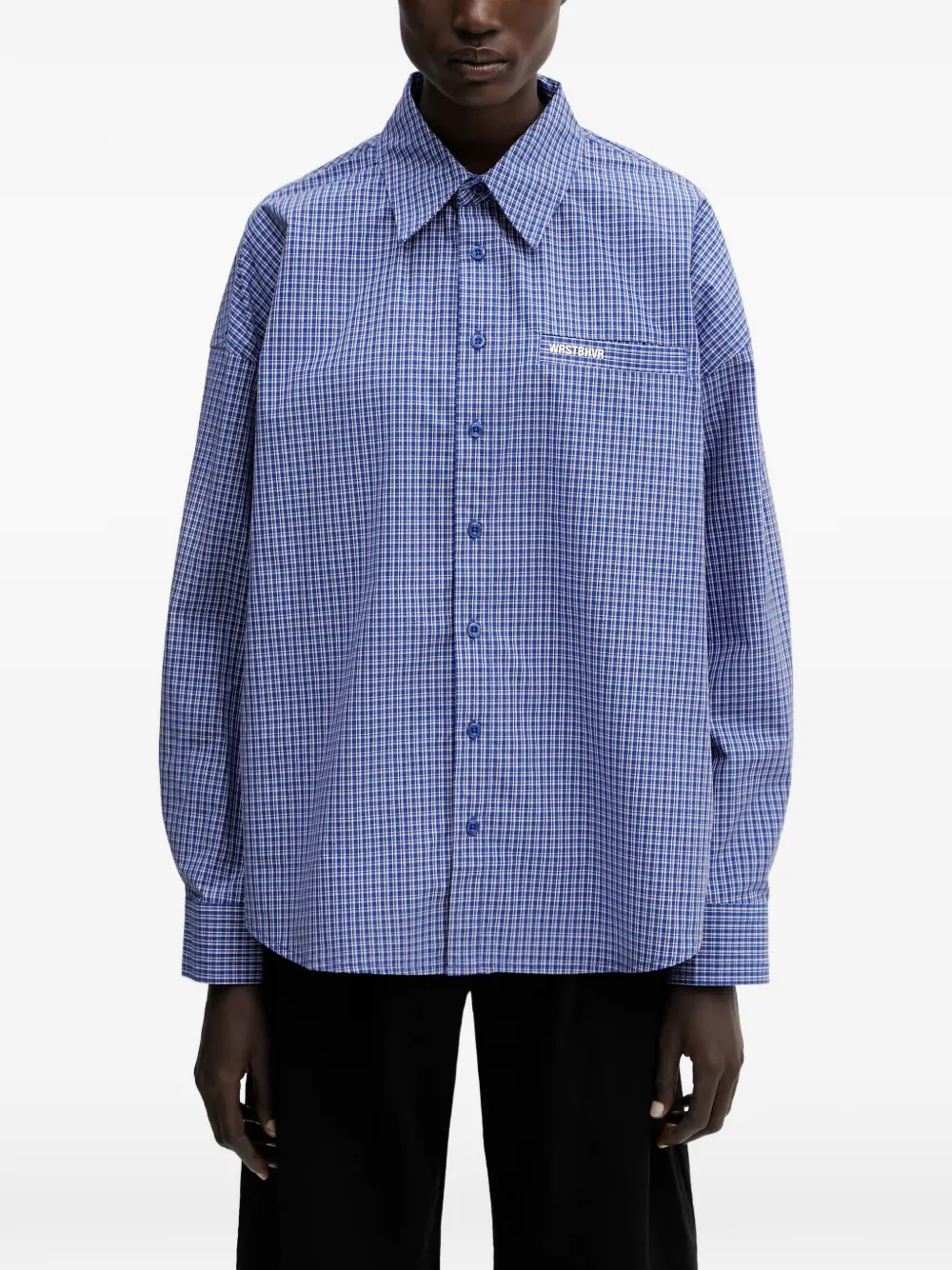 WRSTBHVR Tavi check-print logo-patch shirt - Blau