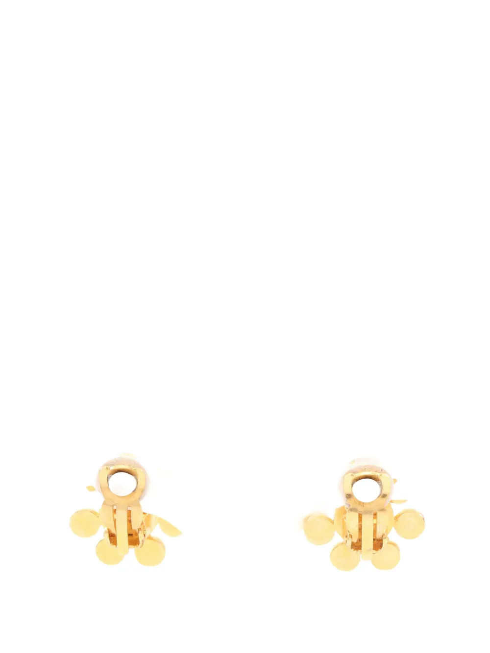  Chanel Pre-owned 1995 Cc Gold Plated Faux Pearl Enamel Flower Clip On Earrings Costume Earrings - Dorado 