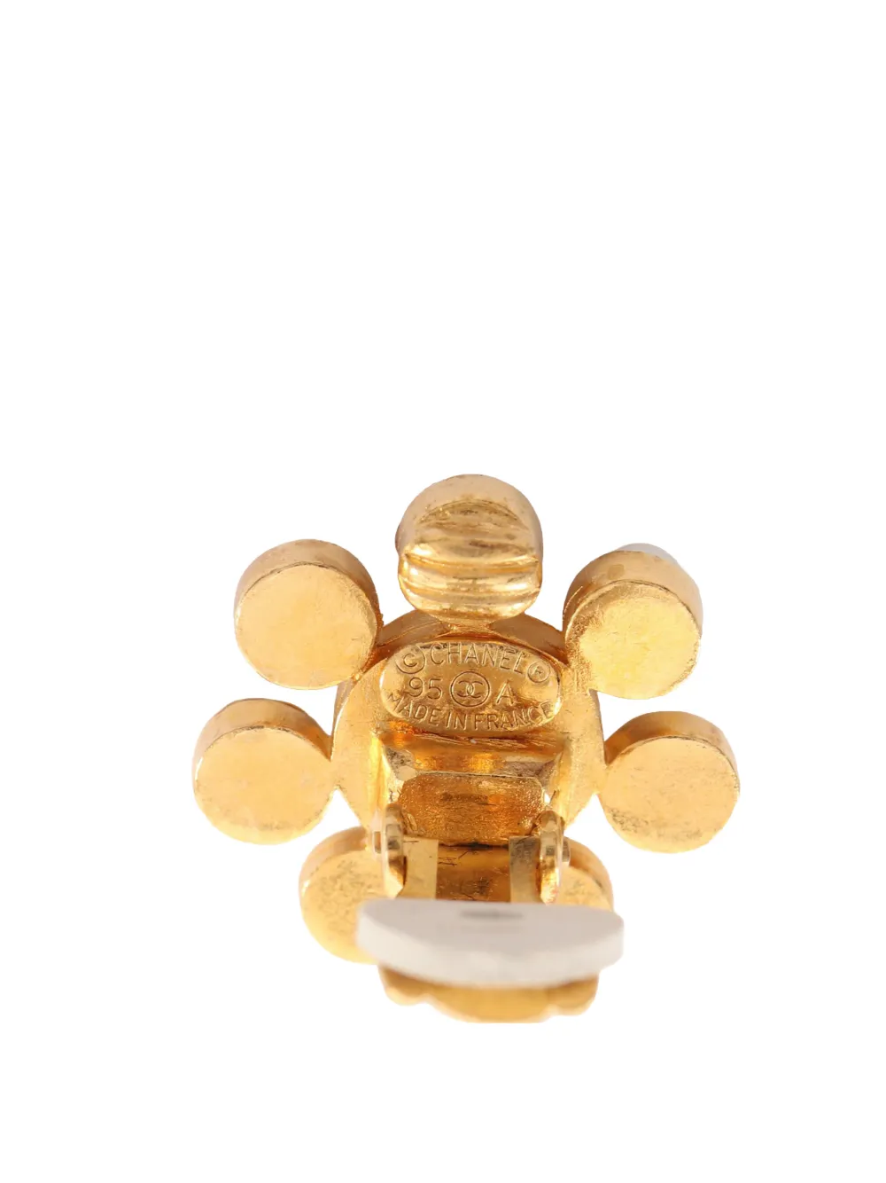  Chanel Pre-owned 1995 Cc Gold Plated Faux Pearl Enamel Flower Clip On Earrings Costume Earrings - Dorado 