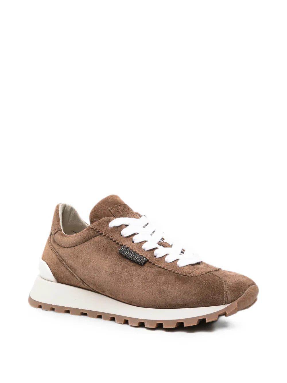 Brunello Cucinelli Monili-embellished suede sneakers Bruin