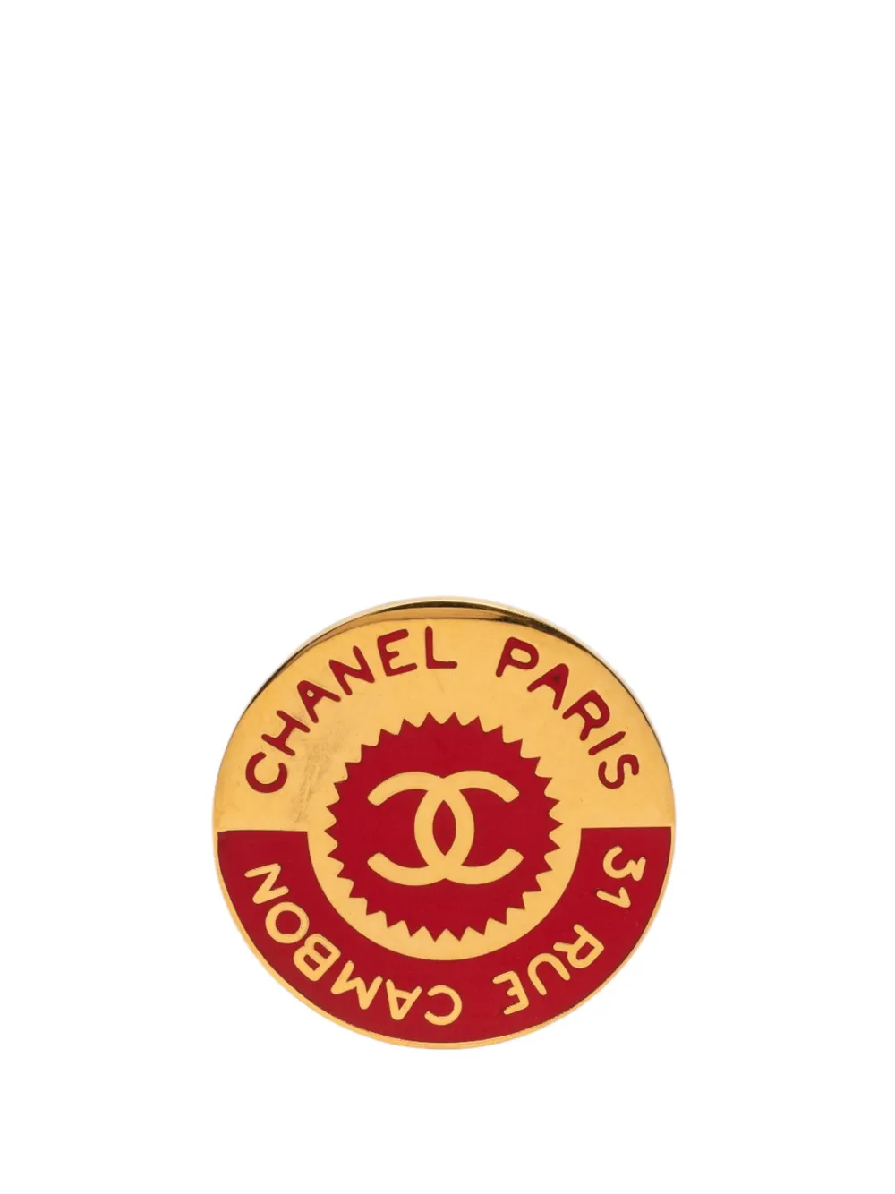 CHANEL Pre-Owned 1950-1970 CC Gold Plated and Enamel Round Brooch costume brooch - Oro