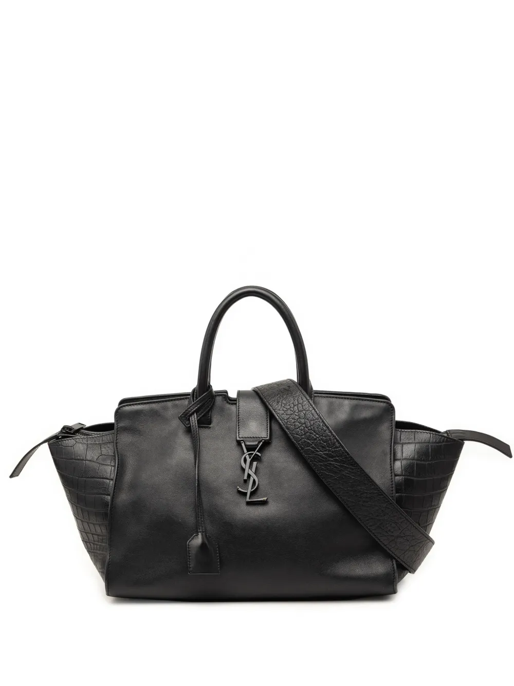 Saint Laurent Pre-Owned 2016 Small Croc Embossed Trimmed Leather Downtown Cabas satchel - Black