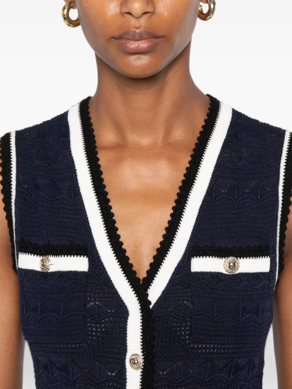 Self-Portrait Gebreide peplum mini-jurk met strikdetail Blauw