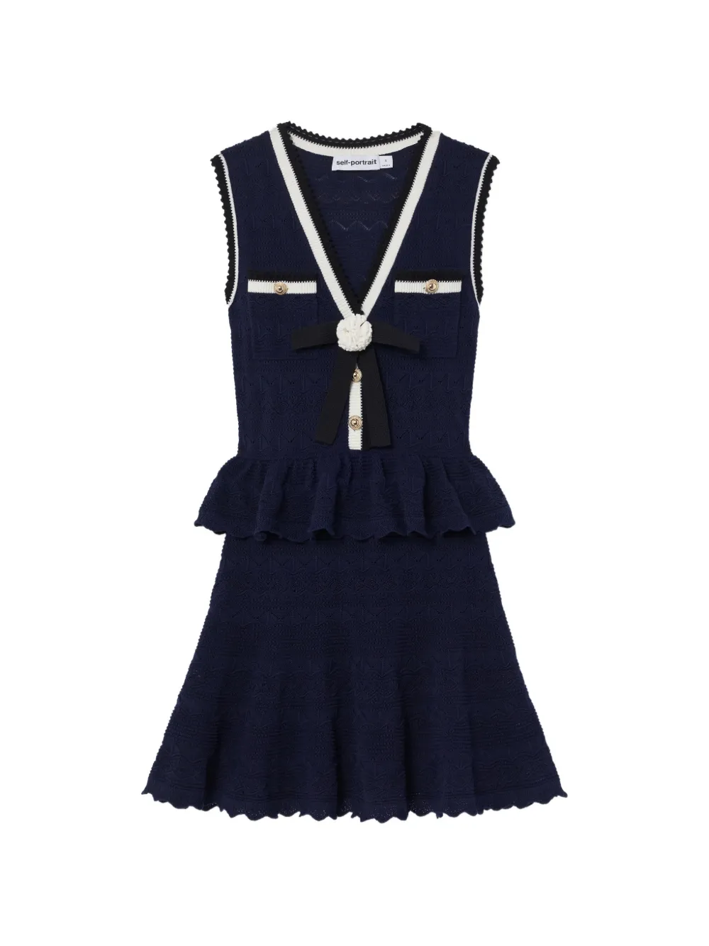 Self-Portrait Gebreide peplum mini-jurk met strikdetail Blauw