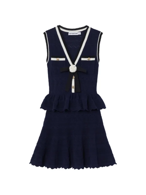 self-portrait blue pointelle knit mini dress Navy Peplum pointelle-knit | sizechart-sleeveless-maxi-waist-to-hem