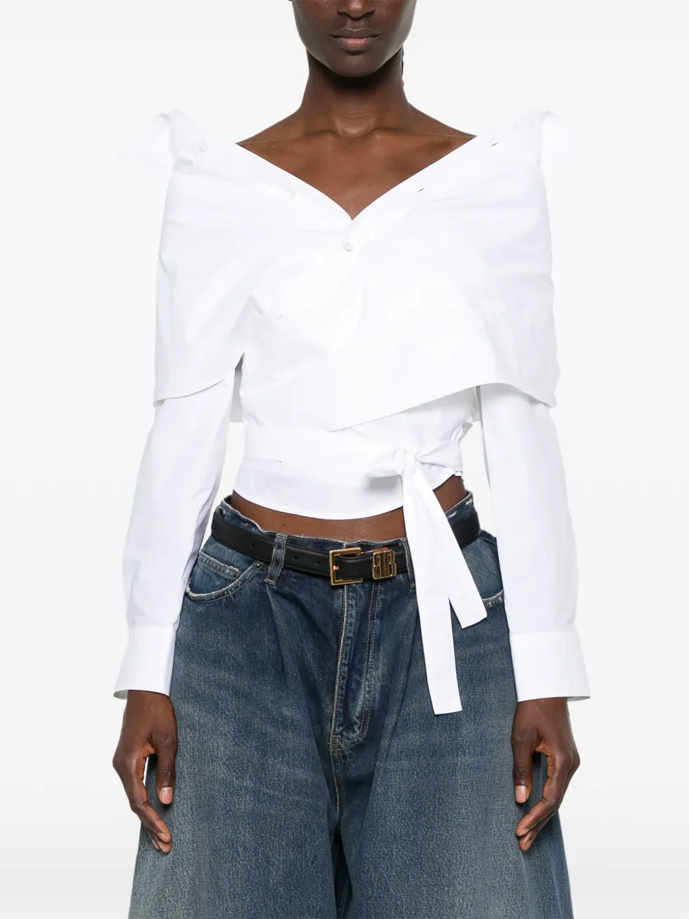 Balenciaga Off-shoulder wikkelblouse Blauw