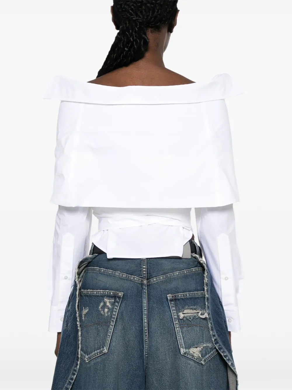 Balenciaga Off-shoulder wikkelblouse Blauw