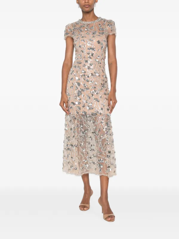 self portrait sequin embroidery dress Champagne Sequin Embroidered Maxi Dress