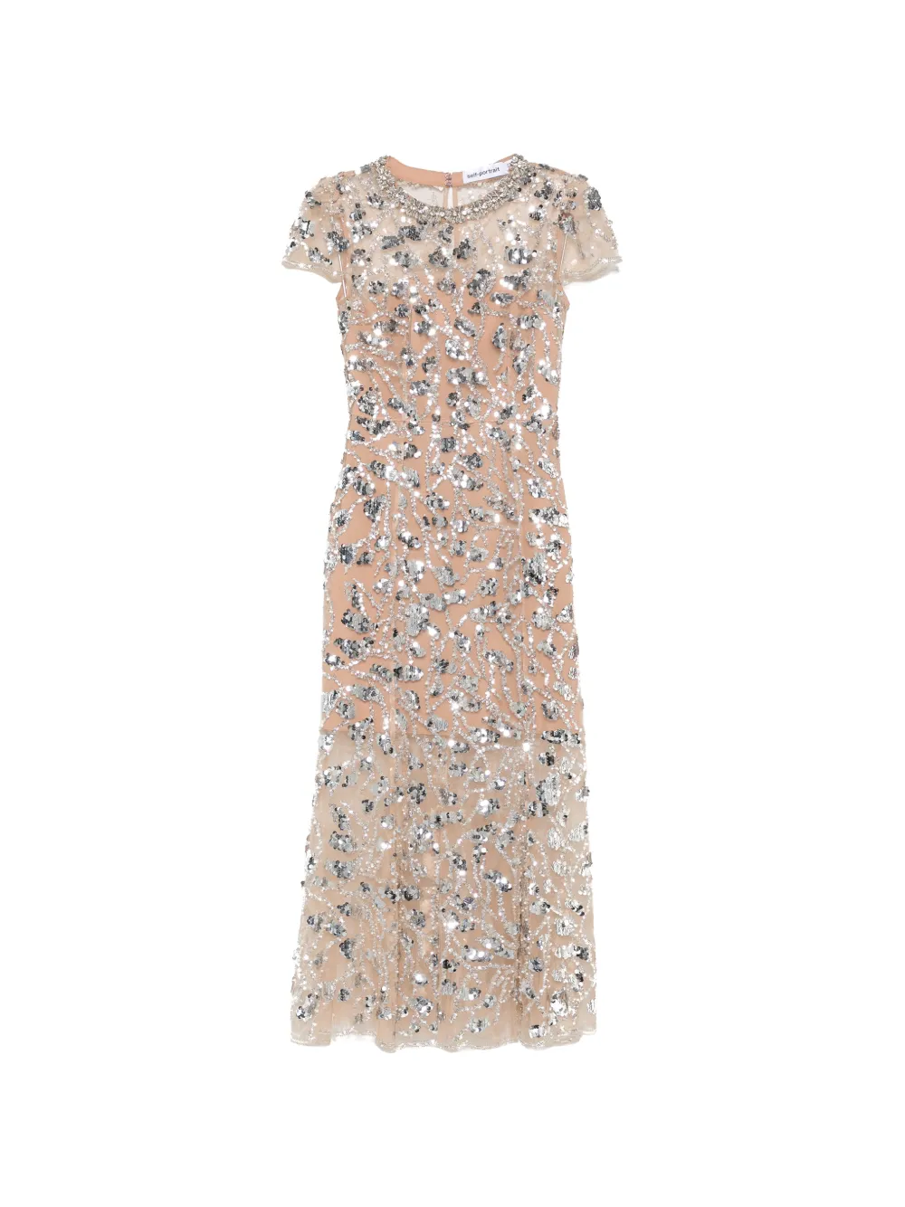 Self-Portrait sequin-embellished crystal-neckline midi dress - Toni neutri