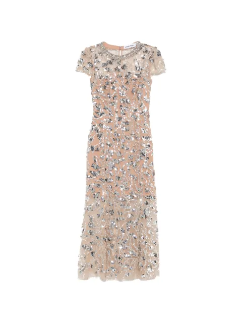 Self-Portrait sequin-embellished crystal-neckline midi dress