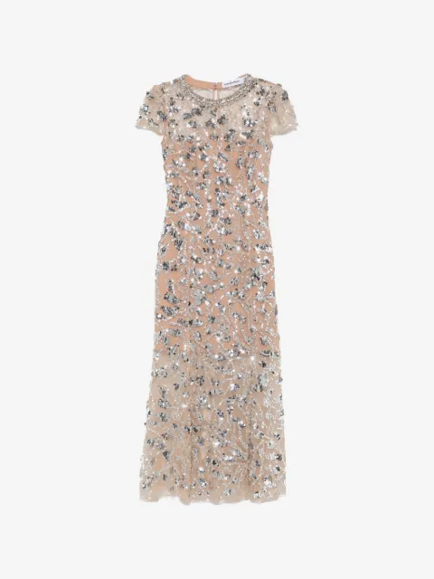 Self-Portrait sequin-embellished crystal-neckline midi dress