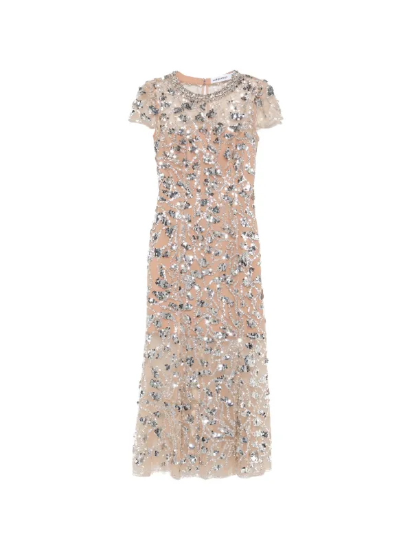 self portrait beige dress self-portrait - Yellow Knit Lace Insert Midi Dress