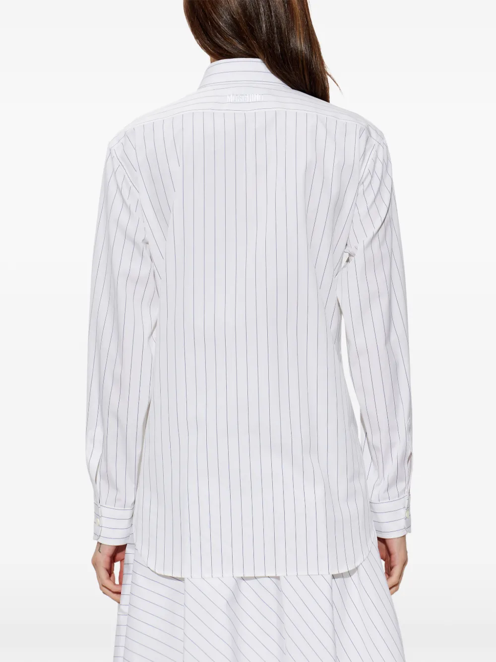 Moschino Blouse met geborduurde ganzen en krijtstreep Wit