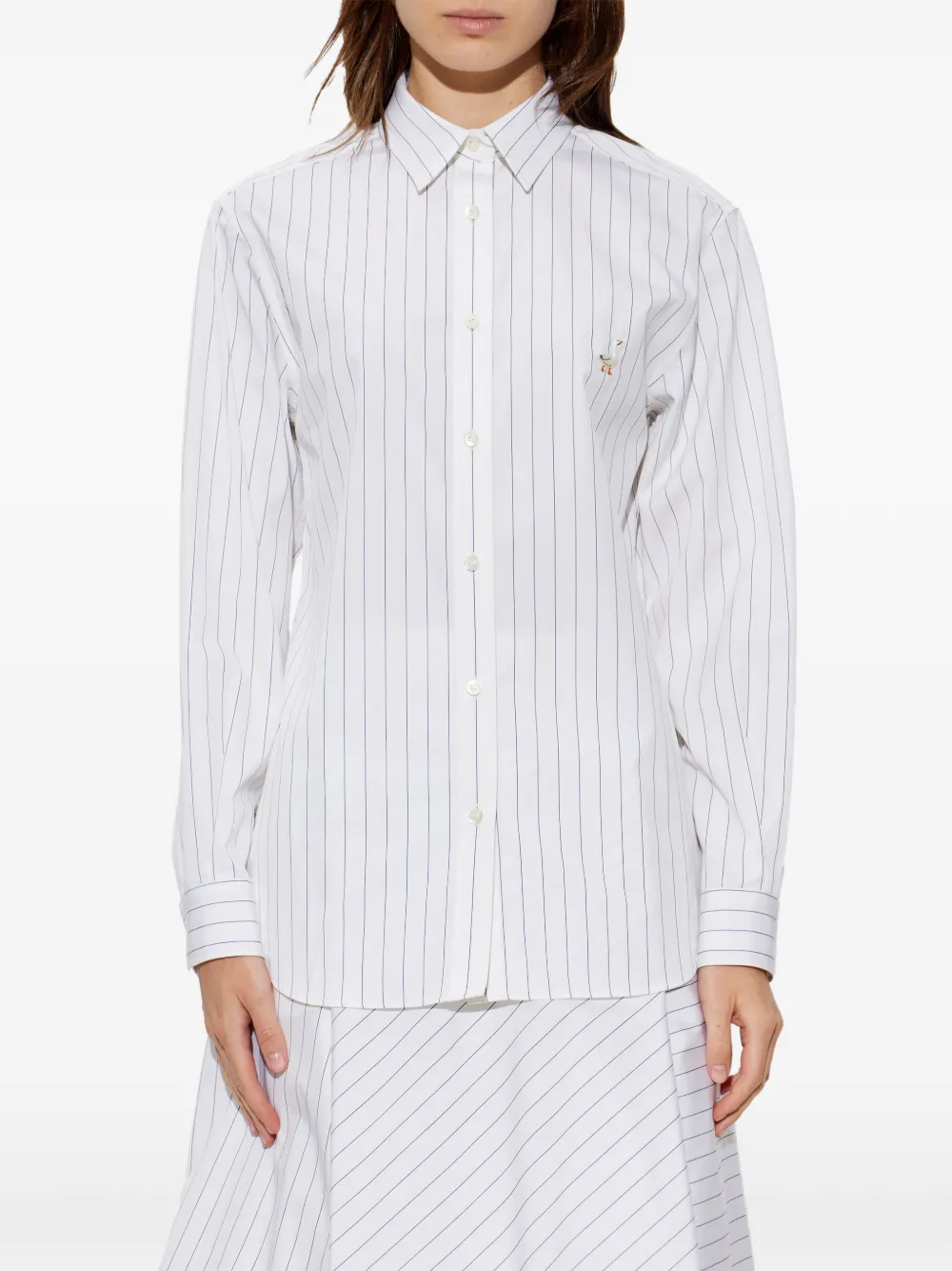 Moschino Blouse met geborduurde ganzen en krijtstreep Wit