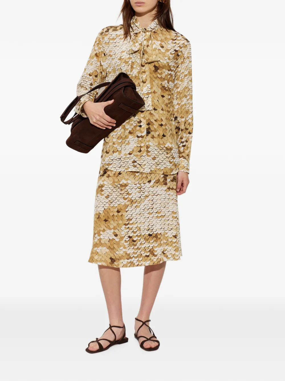 Moschino Blouse met gewelfde print en strikdetail Goud