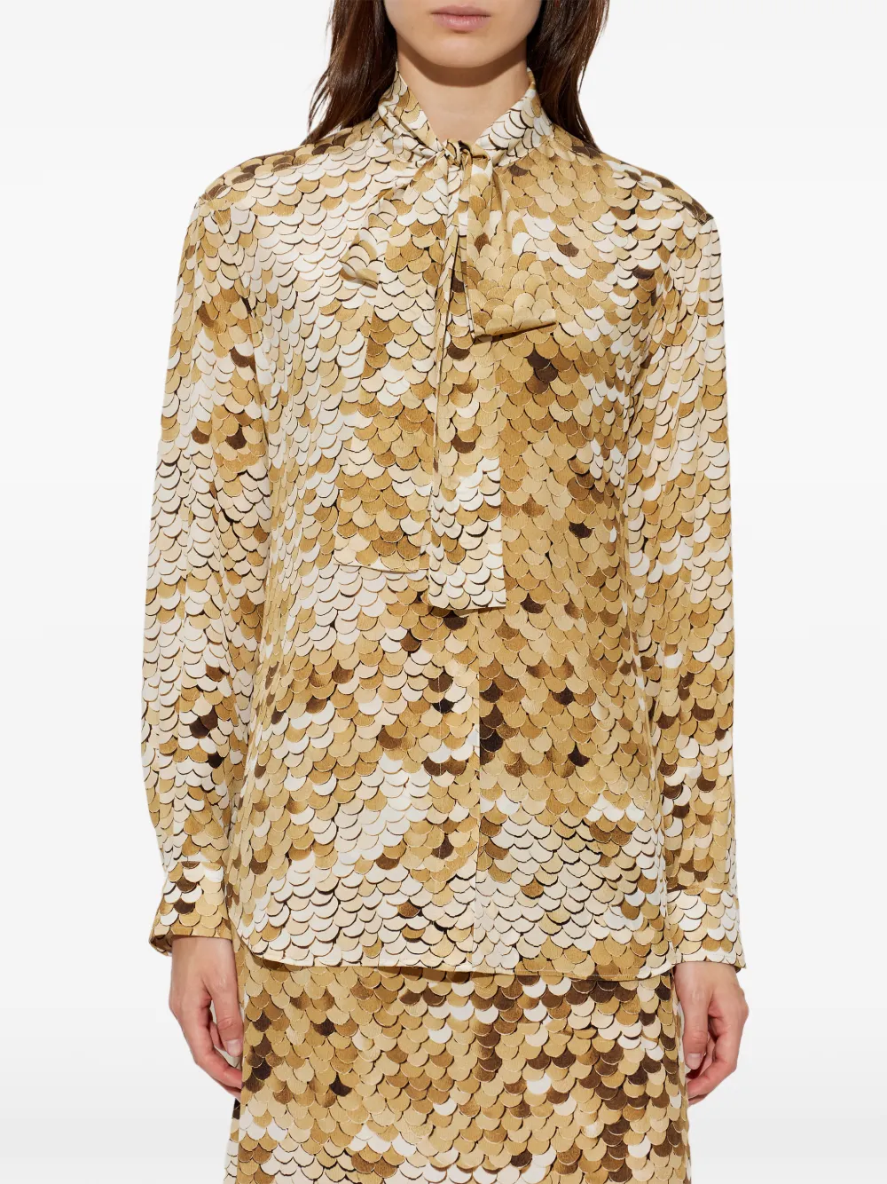 Moschino Blouse met gewelfde print en strikdetail Goud