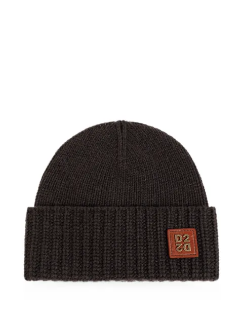 DSQUARED2 D2 logo-patch ribbed-knit beanie