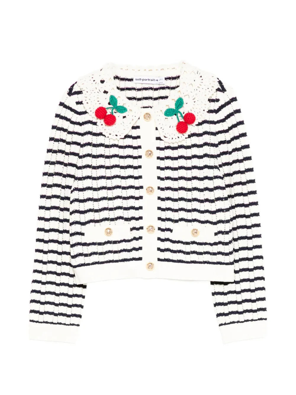 Self-Portrait Kids Cardigan a righe con applicazione ciliegie - Bianco