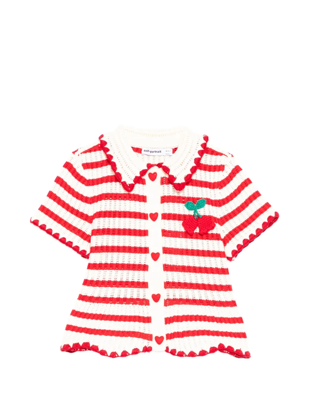 Self-Portrait Kids striped crochet-knit cardigan - Bianco