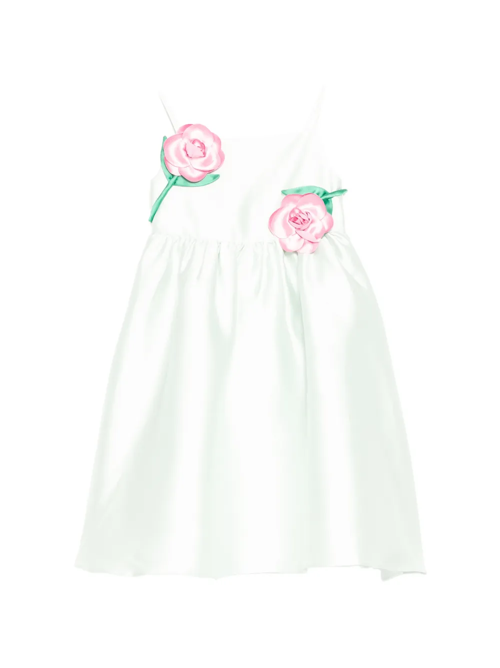 Self-Portrait Kids flower-appliqué satin dress - Verde