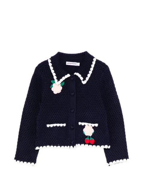Self-Portrait Kids crochet-knit flower-patch cardigan