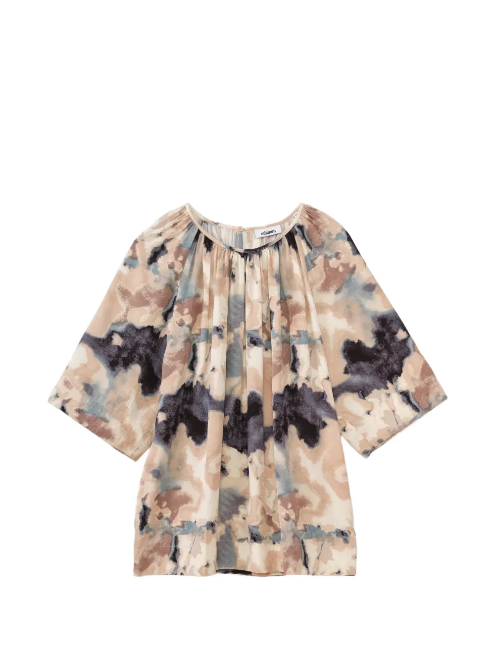 Minimum Abstract-print Gathered Blouse In Neutral
