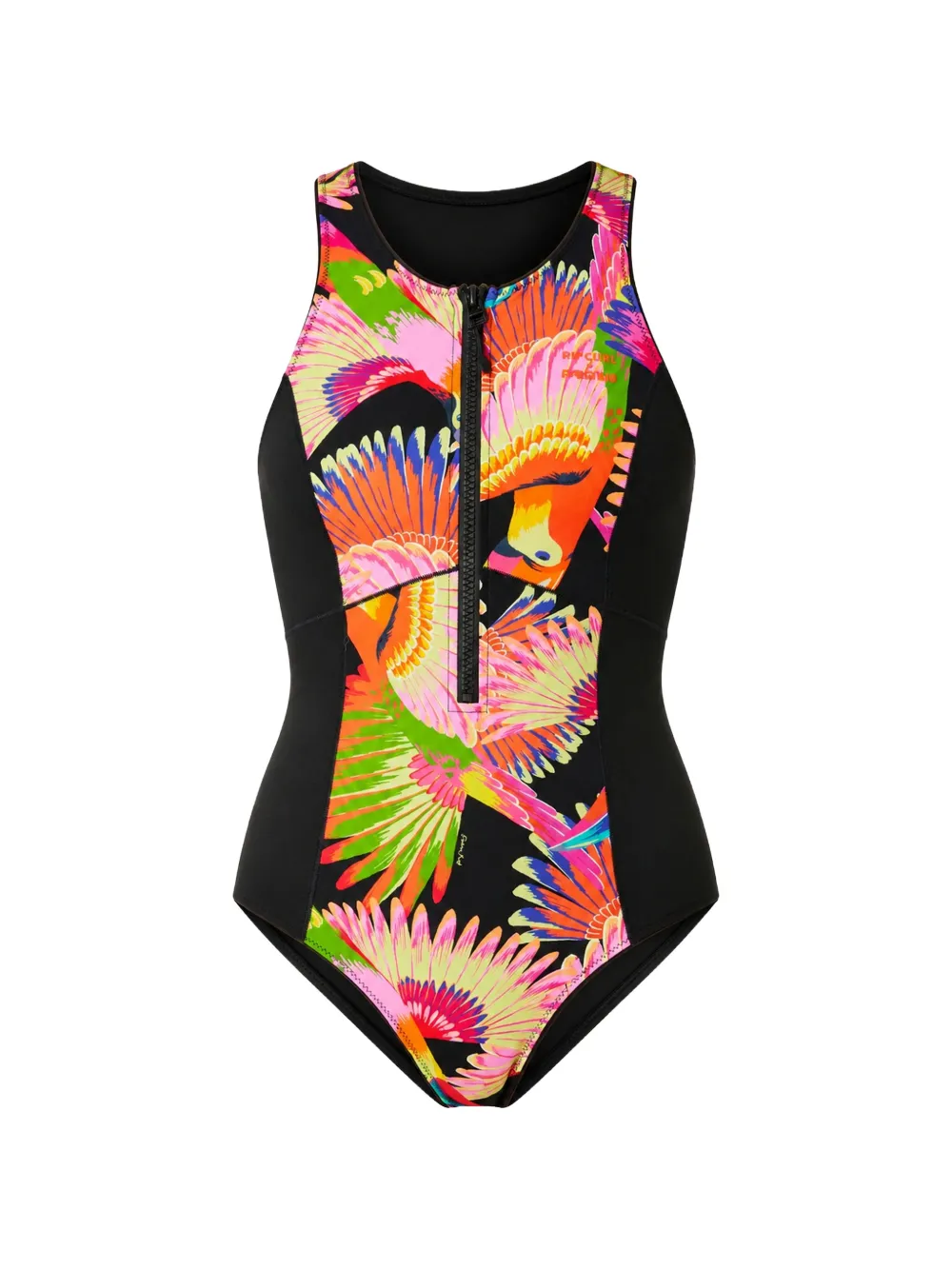 Rip Curl Mirage toucan-print front-zip swimsuit - Nero