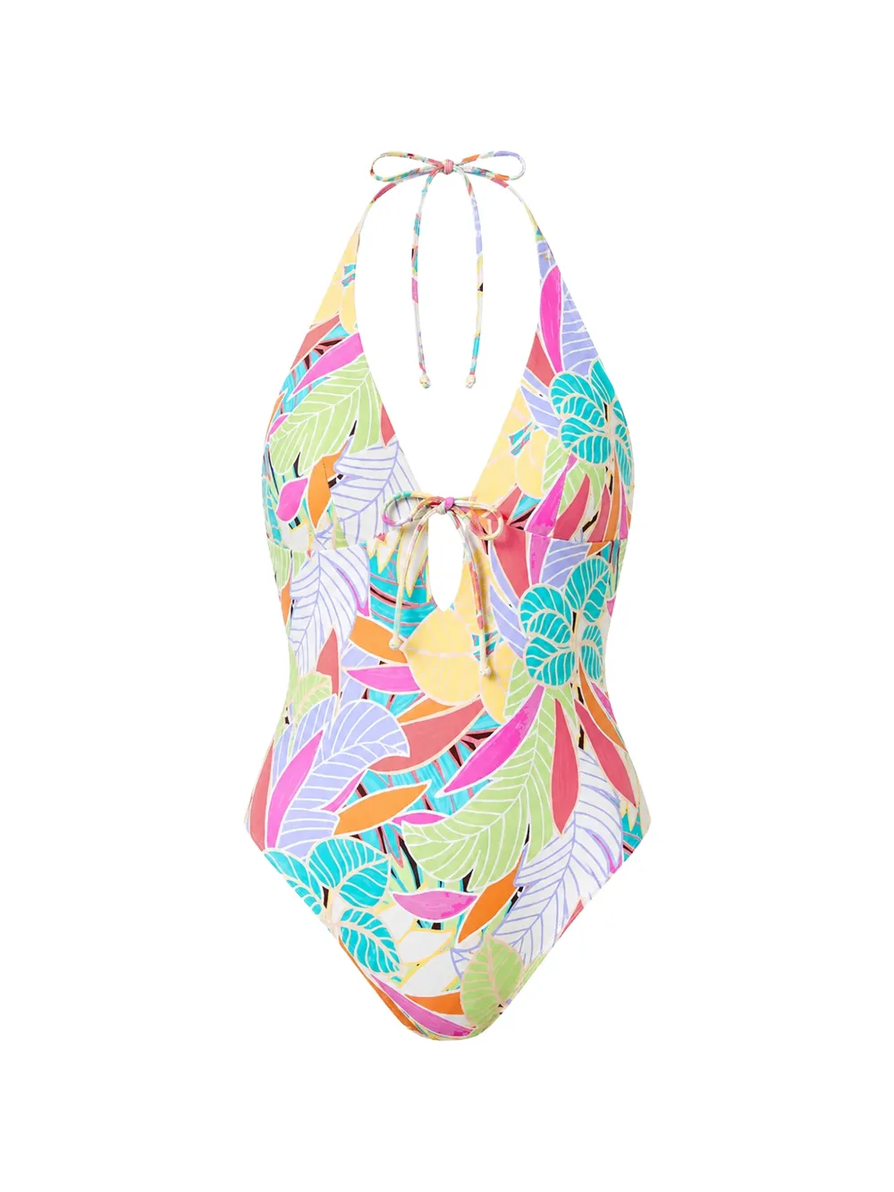Rip Curl Cala Vadella leaf-print halterneck swimsuit - Blau