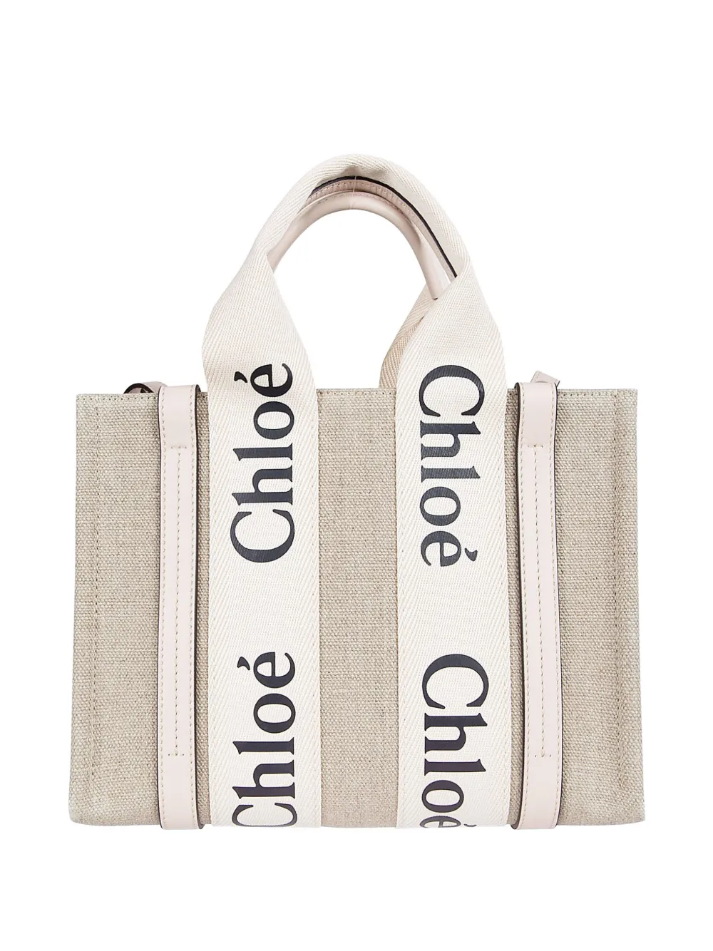 Chloé Kleine Woody shopper met logoband Beige