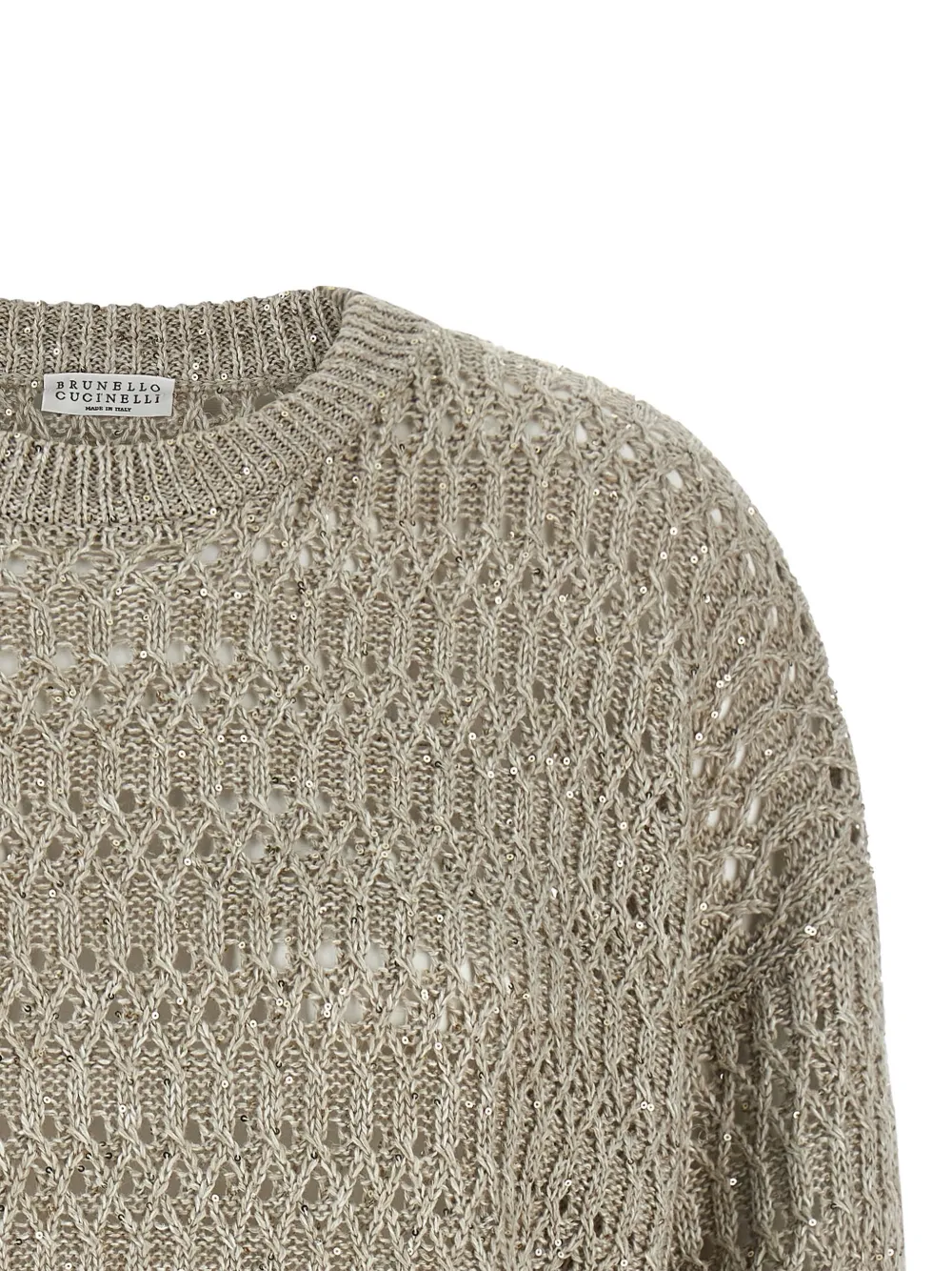 Brunello Cucinelli Dazzling Braids opengewerkte trui Beige