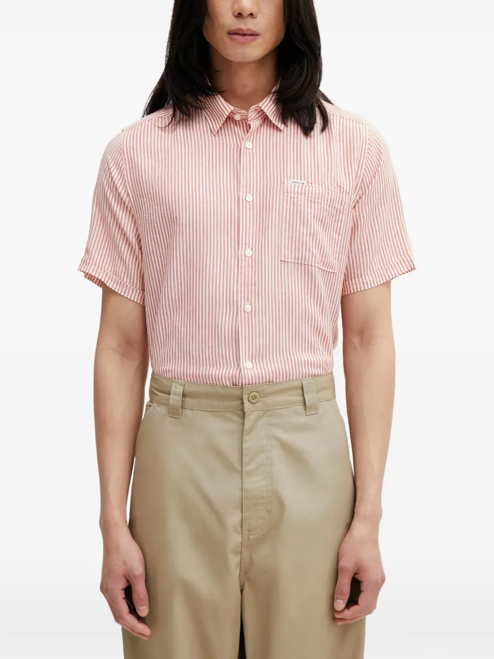 Barbour Deerpark gestreept overhemd met korte mouwen Rood