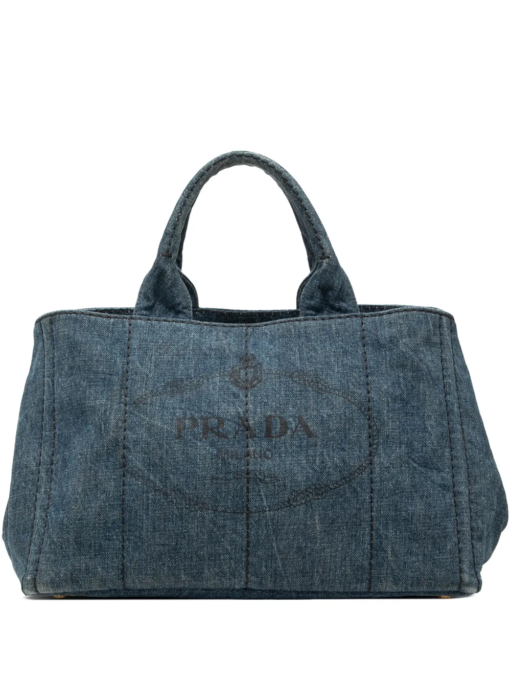 Prada Pre-Owned 2013-2026 Large Denim Canapa Logo satchel - Blu