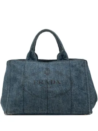 Prada Pre-Owned 2013-2026 Large Denim Canapa Logo Satchel | Blue