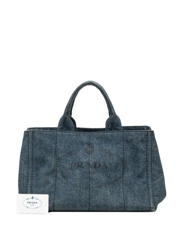Prada Pre-Owned 2013-2026 Large Denim Canapa Logo Satchel | Blue
