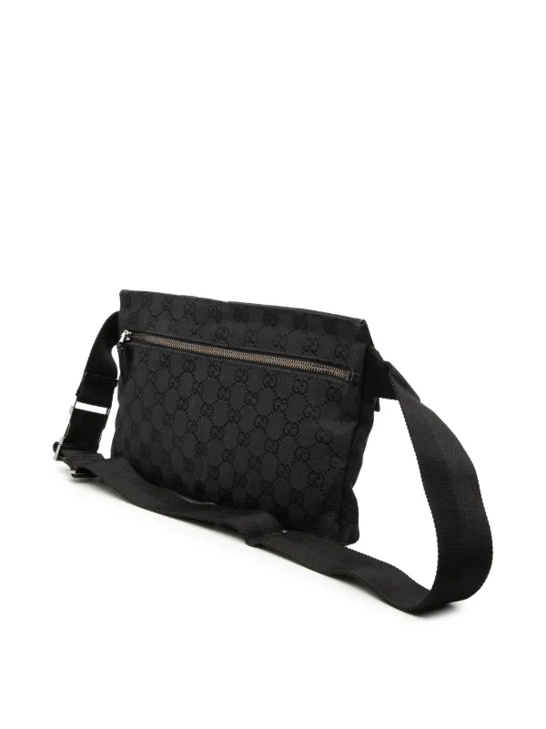 Gucci（グッチ）GGキャンバス × レザー ダブルポケット ベルトバッグ Gucci Pre-Owned 2000-2015 GGキャンバス ダブル ポケット ベルト