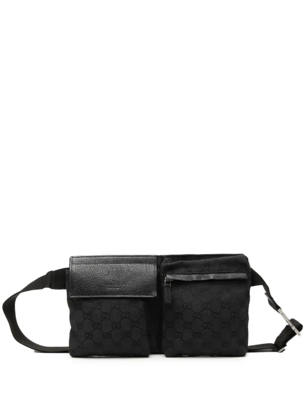Gucci（グッチ）GGキャンバス × レザー ダブルポケット ベルトバッグ Gucci Pre-Owned 2000-2015 GGキャンバス ダブル ポケット ベルト