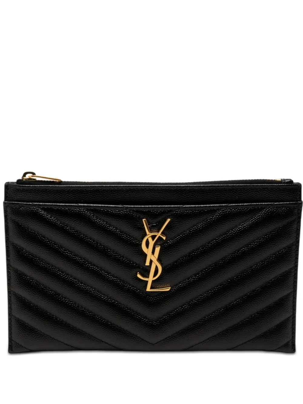 Saint Laurent Pre-Owned 2018 Grain De Poudre Chevron Monogram Bill Pouch clutch bag - Nero