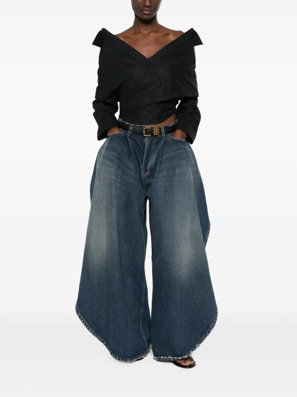 Balenciaga Off-shoulder wikkelblouse Blauw