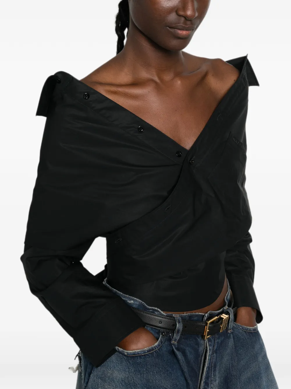 Balenciaga Off-shoulder wikkelblouse Blauw