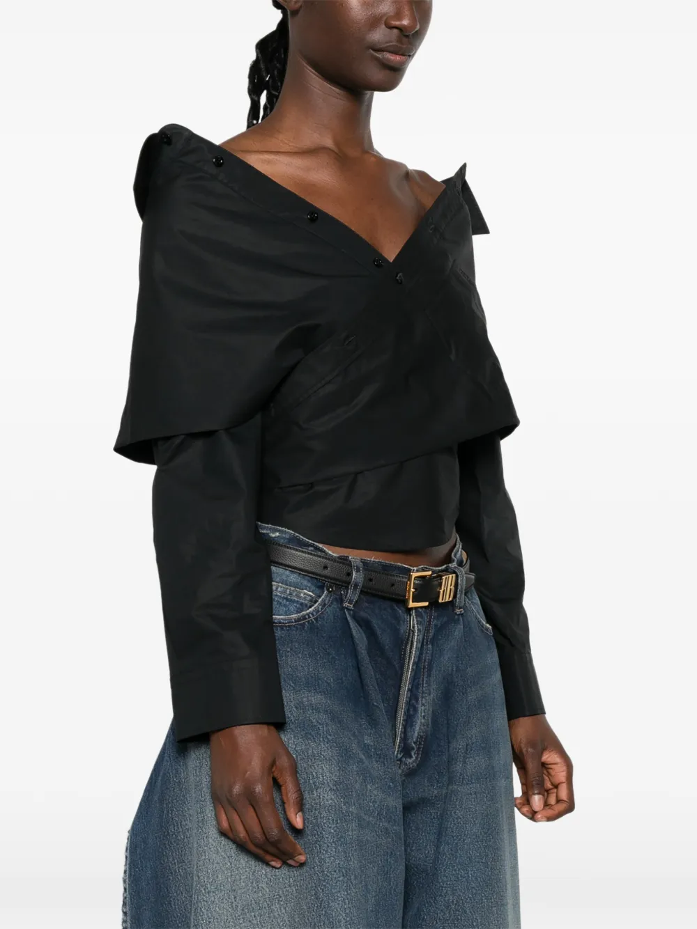 Balenciaga Off-shoulder wikkelblouse Blauw
